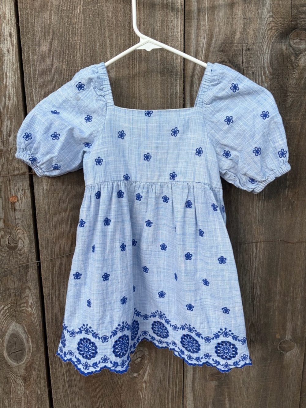 Gymboree Light Blue Dress with Navy Floral Embroidery